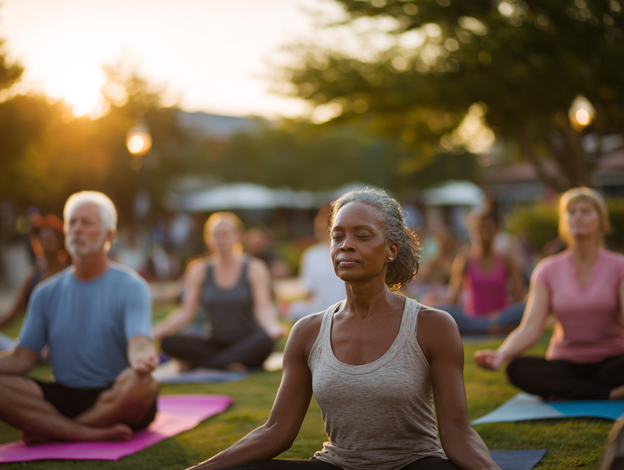 Люди різного віку займаються фітнесом в сучасному залі